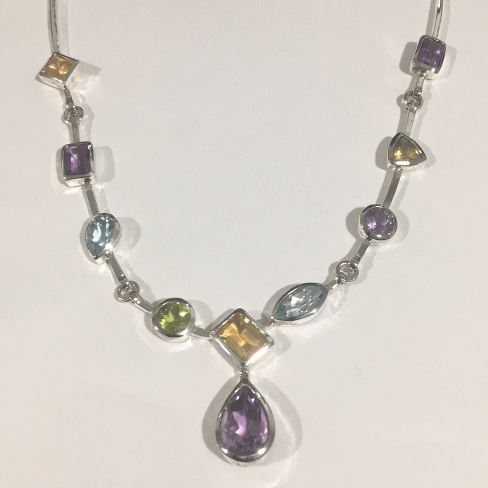 Silver 925 Necklace With Multi Color Stones